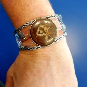 New Septarian (Dragon Stone) 925 Silver Cuff Bracelet.